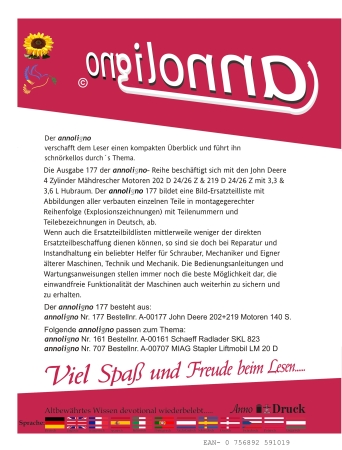 John Deere Mähdrescher Motoren Typ 202/219 Bild- Ersatzteilliste & Explosionszeichnungen - annoligno 177